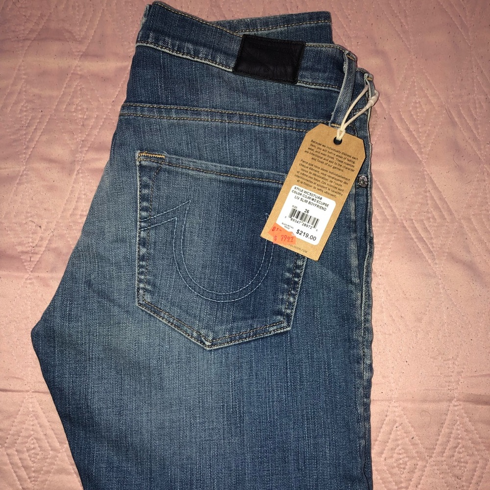 True Religion “Liv Slim Boyfriend” jeans.
